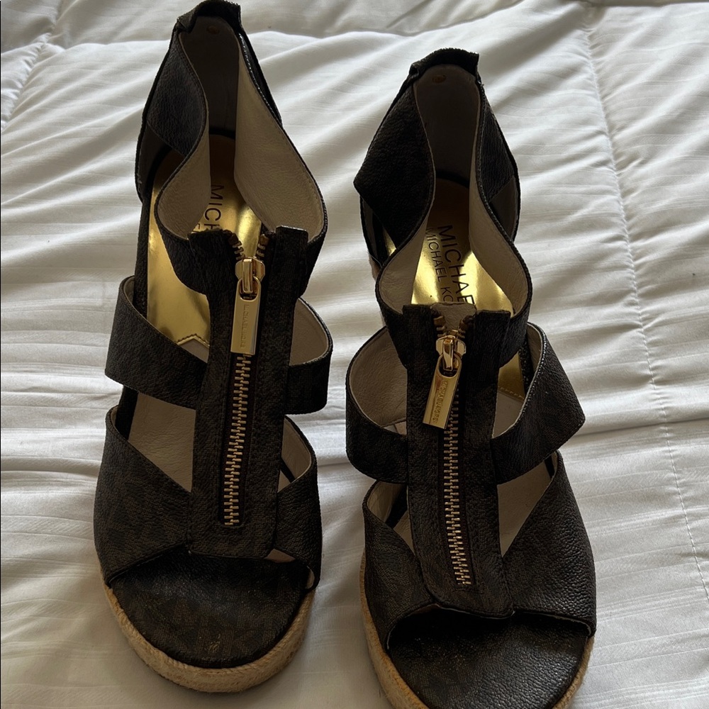 Michael Kors Dark Brown Wedge Sandals